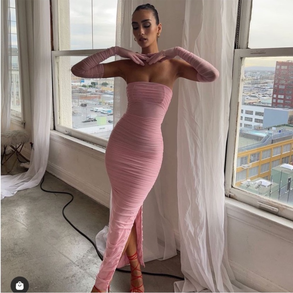 HOUSE OF CB 'Sofia' Fairy Pink Mesh Maxi Dress NWOT